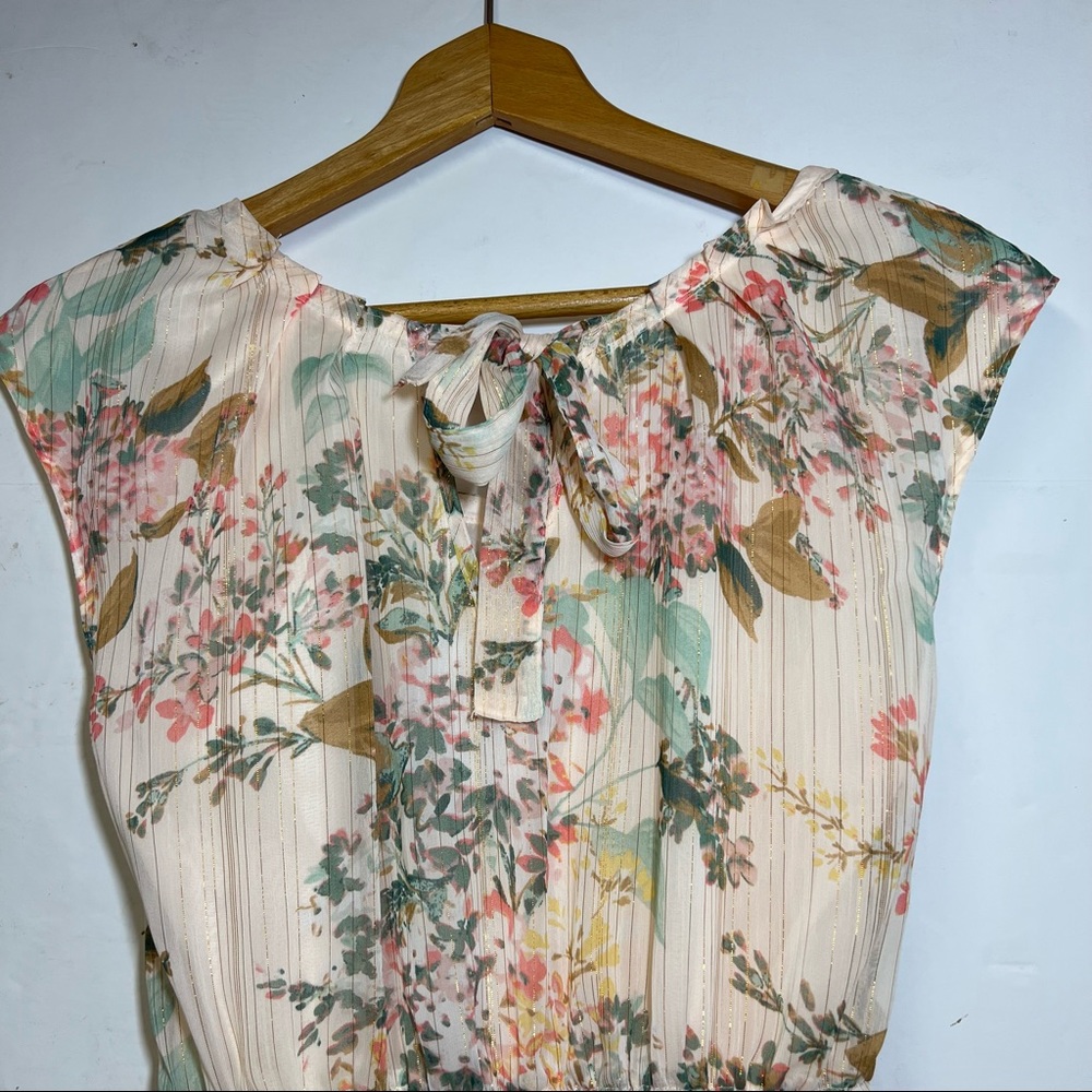 LC Lauren Conrad Peach Blush Floral A Line Dress Gold Metallic Thread De… - Picture 6 of 9